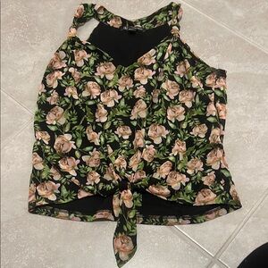 Floral Sleeveless Top - Black and Pink